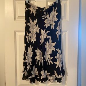 Ralph Lauren Black and White Floral 100% Silk Skirt